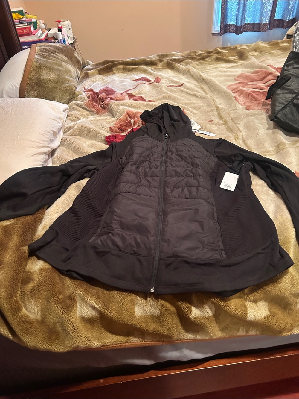 tek gear Women's Black Quilted Hooded Puffer Jacket
